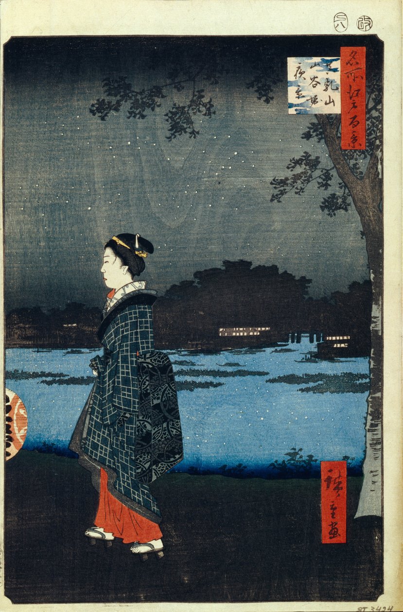 Yönäkymä Matsuchiyamaan ja Sanyan kanavalle Sata kuuluisaa näkymää Edoon, 1856-1858 tekijältä Utagawa Hiroshige