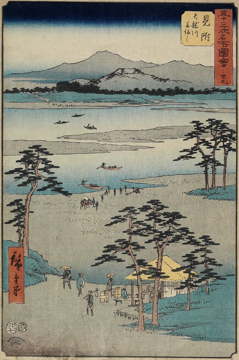/. 29 Ferry Onte Tenryu_Rier, Mitsuke, heinäkuu 1855 tekijältä Utagawa Hiroshige
