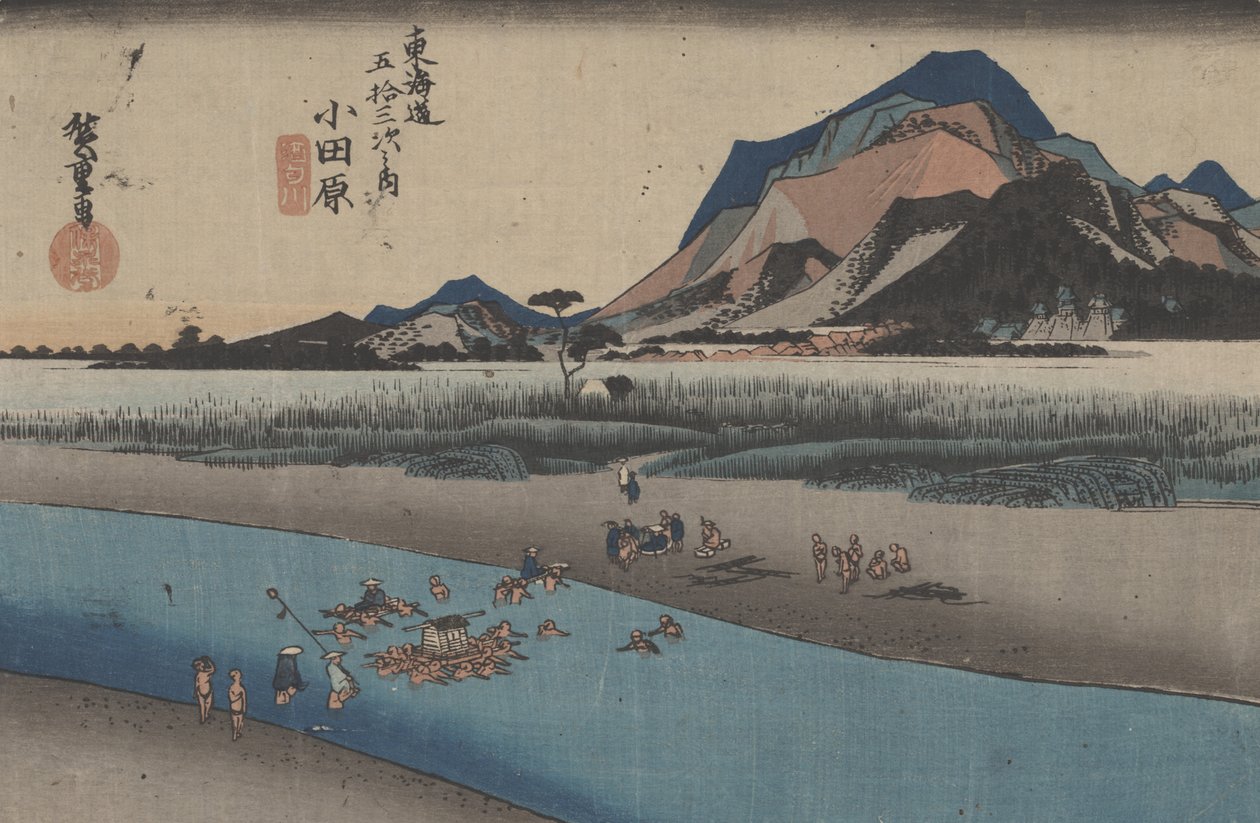 Nro 10 "Odawara: Sakawa River" Tokaidon 53 asemalta, n. 1833 tekijältä Utagawa Hiroshige