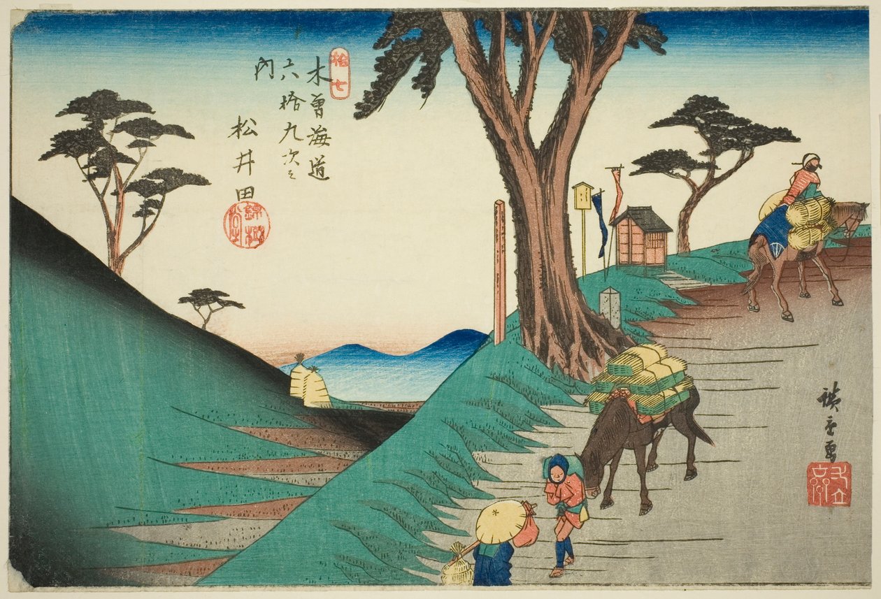 /. 17: Matsuda, sarjasta "Shi x ty-nine S ta ons of the kisokaid (kisokaido rokujukyutsugi no uchi)" tekijältä Utagawa Hiroshige