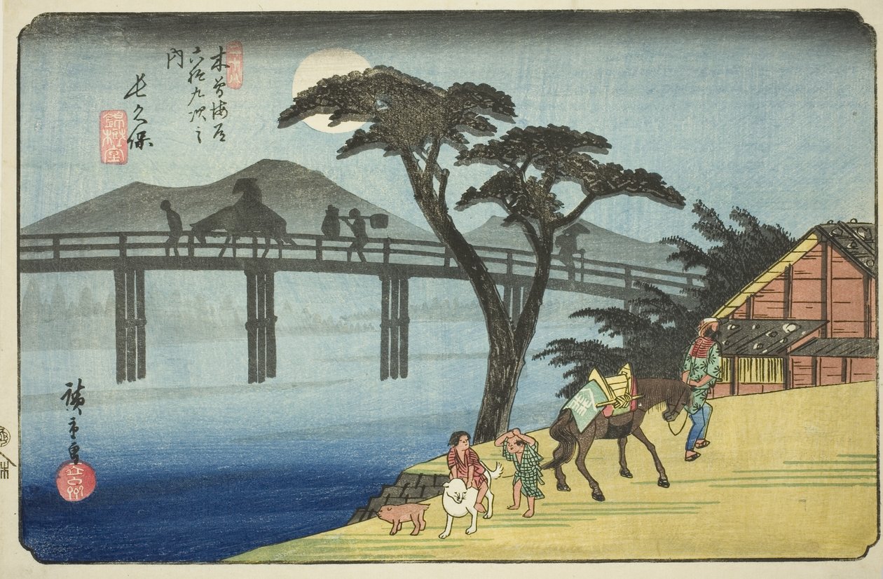 /. 28: Nagakubo, sarjasta "Shi xty-nine S taion s of kisokaido" tekijältä Utagawa Hiroshige