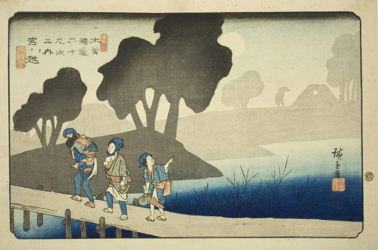 /. 37: Miyanokoshi, sarjasta "Shixty-nines of the kisokaido" tekijältä Utagawa Hiroshige