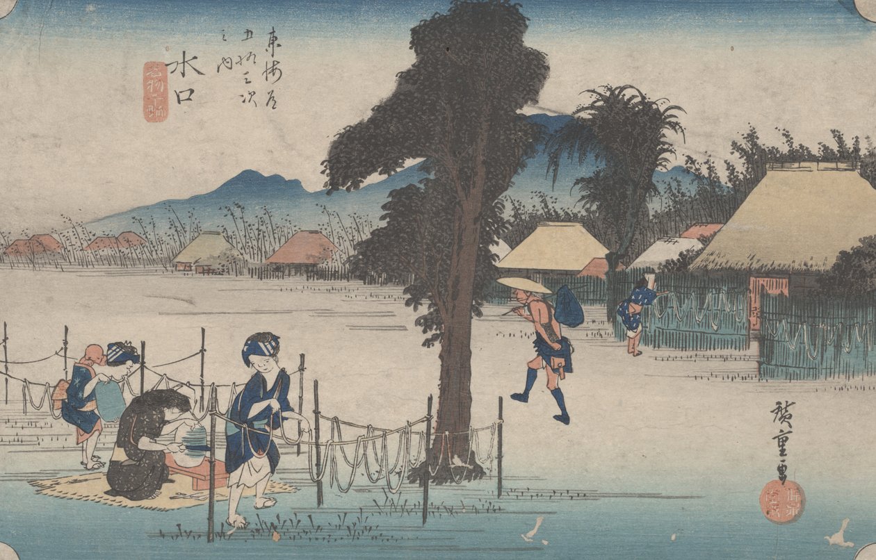 N:o 51 "Minakuchi: Tokaidon 53 asemalta, noin 1833. tekijältä Utagawa Hiroshige
