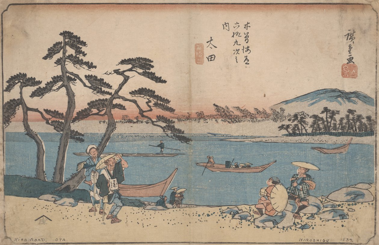 Nro 52 "Ôta" sarjasta "Kisokaidô-tien kuusikymmentäyhdeksän asemaa", n. 1835 tekijältä Utagawa Hiroshige