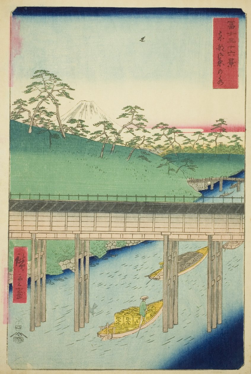 Ochanomizu itäisessä pääkaupungissa (Toto Ochanomizu), sarjasta "Kolmekymmentäkuusi näkymää Fuji-vuorelle (Fuji sanjurokkei)" tekijältä Utagawa Hiroshige