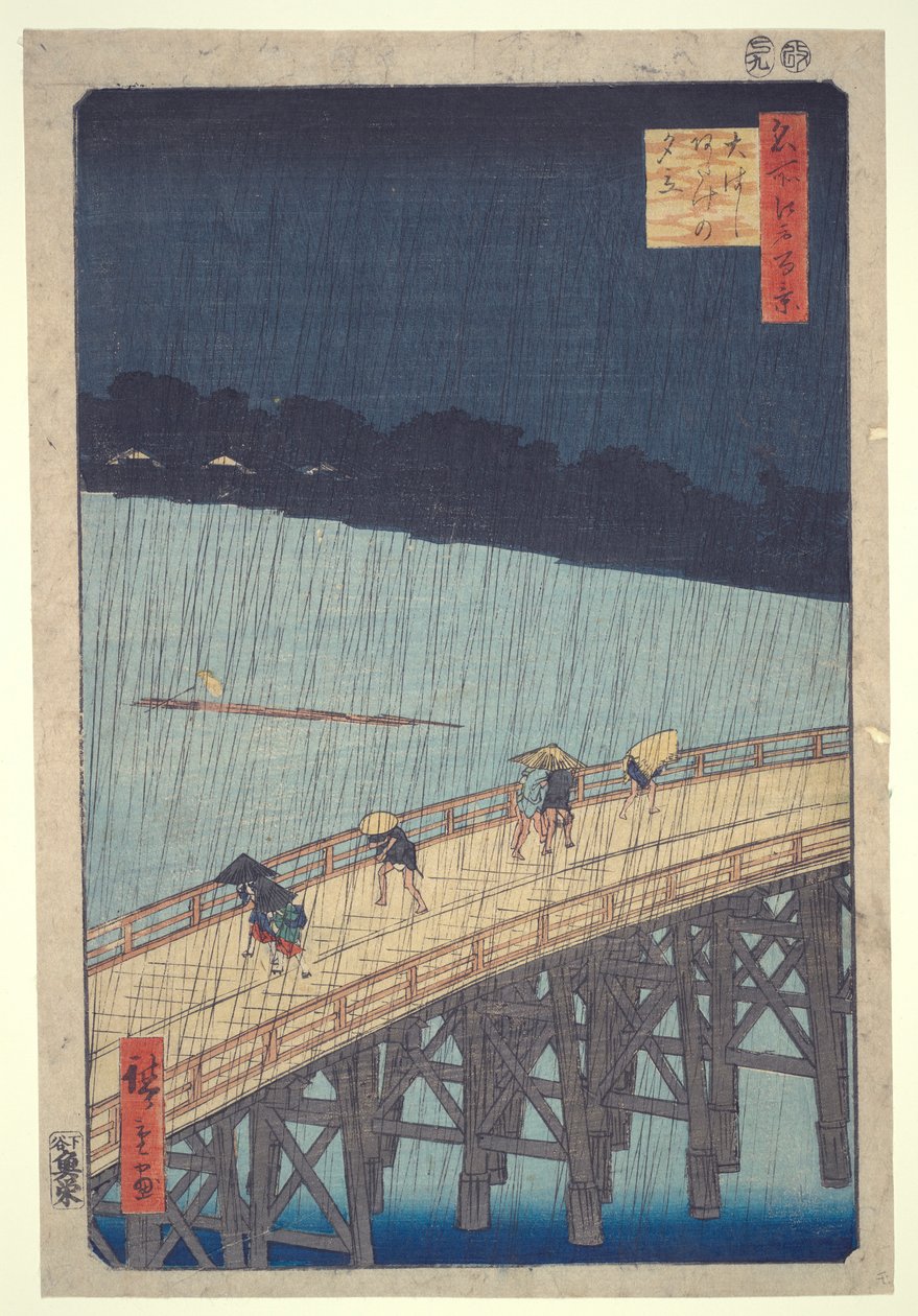 Ohashi Bridge, Sudden Shower at Atakessa, sarjasta Sata kuuluisaa näkymää Edosta tekijältä Utagawa Hiroshige