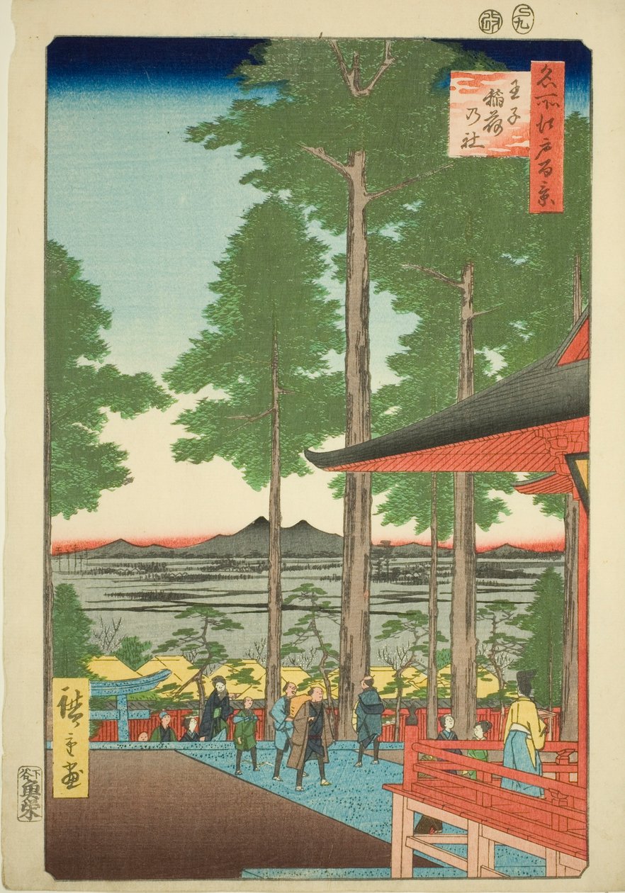 Setä Inari-pyhäkkö (Uncle Inari no Yashiro), sarjasta "Ridge dre d fa netin näkymät Edoon (Sata kuuluisaa näkymää Edoon)" tekijältä Utagawa Hiroshige