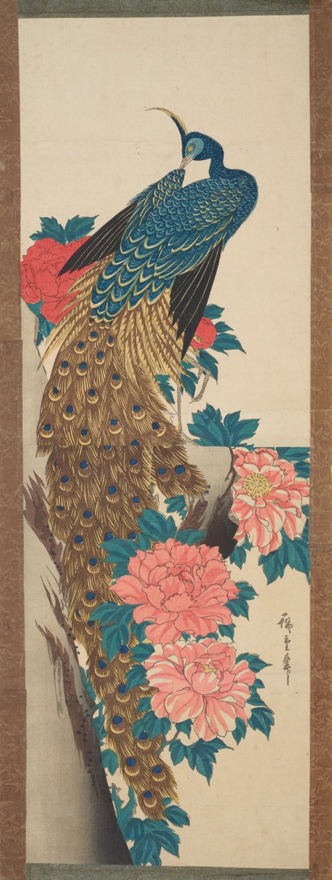 Kukko ja pionikukat / Botan ni kujaku tekijältä Utagawa Hiroshige