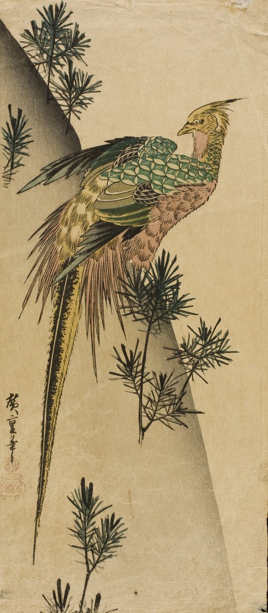 Fasaani männynversojen keskellä tekijältä Utagawa Hiroshige