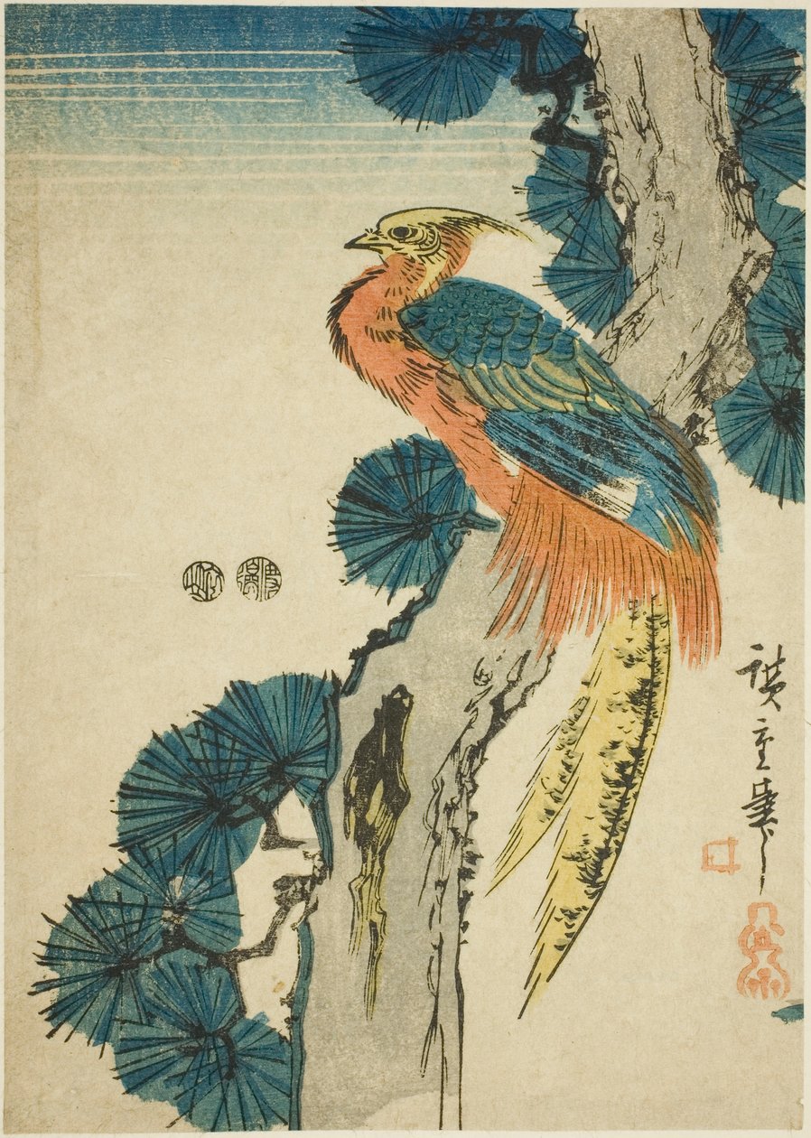 Fasaani ja mänty tekijältä Utagawa Hiroshige