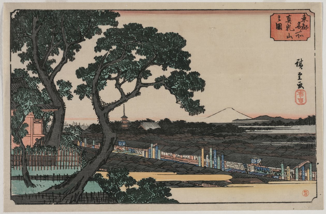 Kuva Matsuchiyamasta, sarjasta Famous Places in the Eastern Capital tekijältä Utagawa Hiroshige