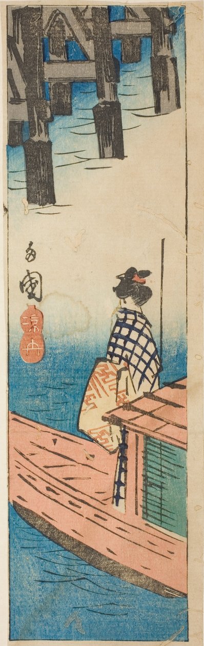 Huvivene Ryogoku-sillalla (Ryogoku suzumibune), osa arkkia sarjasta "Leikkaukset kuuluisista paikoista Edossa (Harimaze Koto meisho)" tekijältä Utagawa Hiroshige