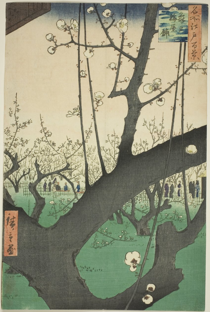 Pum ga r t Kameido (Kameido Umeyashiki), sarjasta "Ridge d re d fa net s Views of Edo (Sata kuuluisaa Edon näkymää)" tekijältä Utagawa Hiroshige