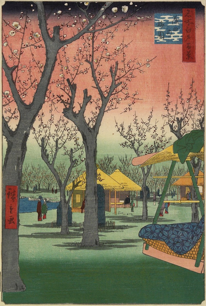 Luumupuutarha Kamatassa, helmikuussa 1857 tekijältä Utagawa Hiroshige