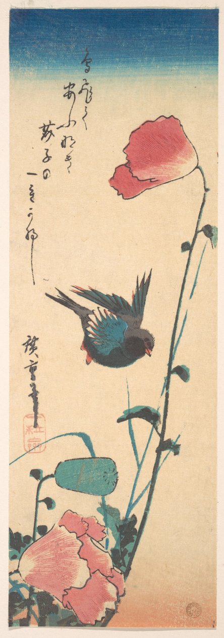 Mohn und Spatz tekijältä Utagawa Hiroshige