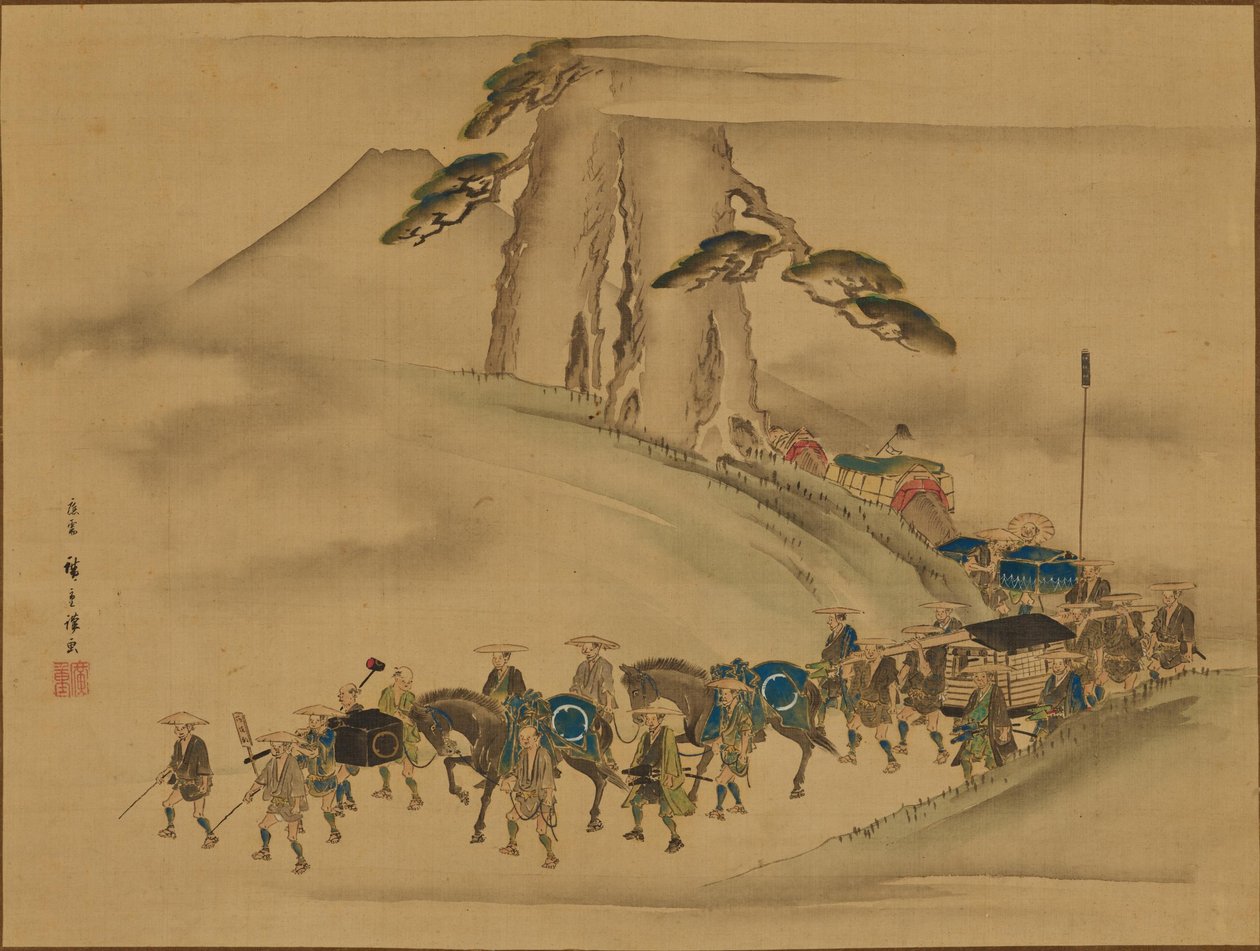 Kulku, jossa keisarille viedään hevoslahjoja tekijältä Utagawa Hiroshige