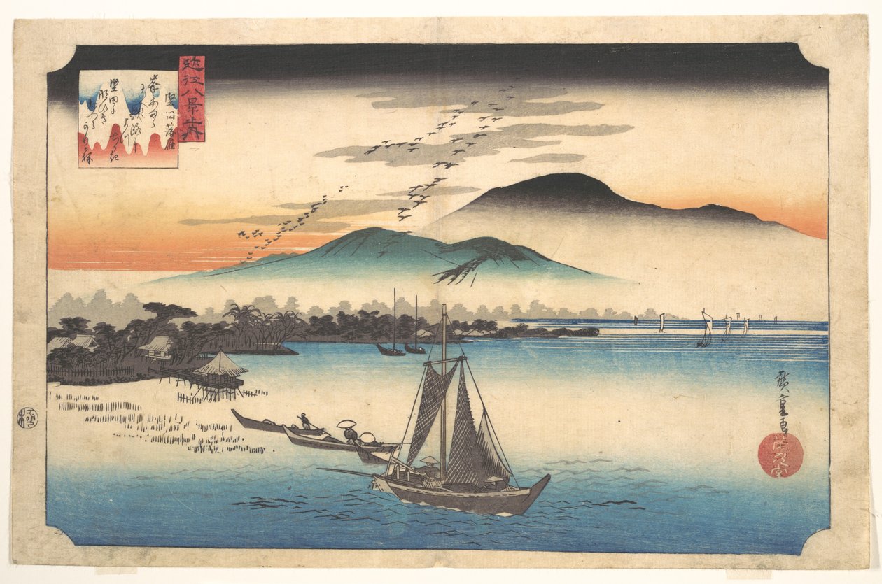 Palaavat hanhet Katadassa tekijältä Utagawa Hiroshige