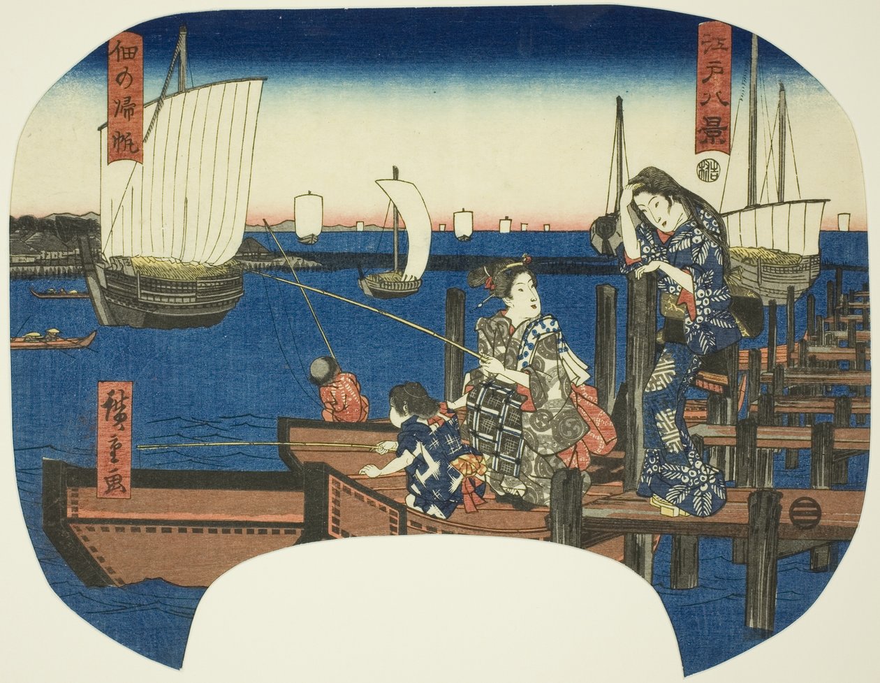 Rivi r ihmiset g taas ls tsukudassa (tsukudan normi), te sarjasta tekijältä Utagawa Hiroshige