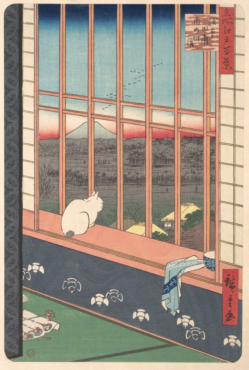 Asakusan Tori no Machi -juhlasta palaavat juhlijat, sarjasta Edon sata kuuluisaa näkymää tekijältä Utagawa Hiroshige