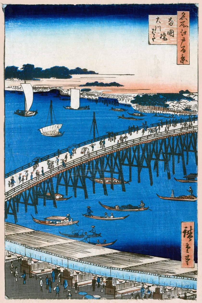 Joenranta Ryogoku-sillalla Sata kuuluisaa näkymää Edosta, 1856-1858. tekijältä Utagawa Hiroshige