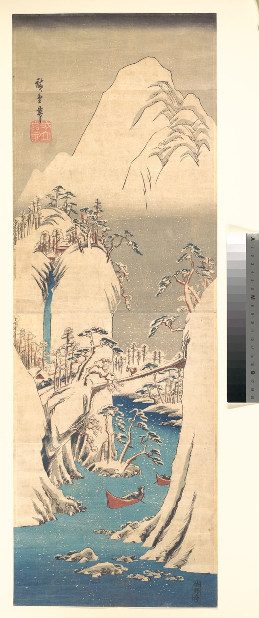 Flussschlucht im Schnee tekijältä Utagawa Hiroshige