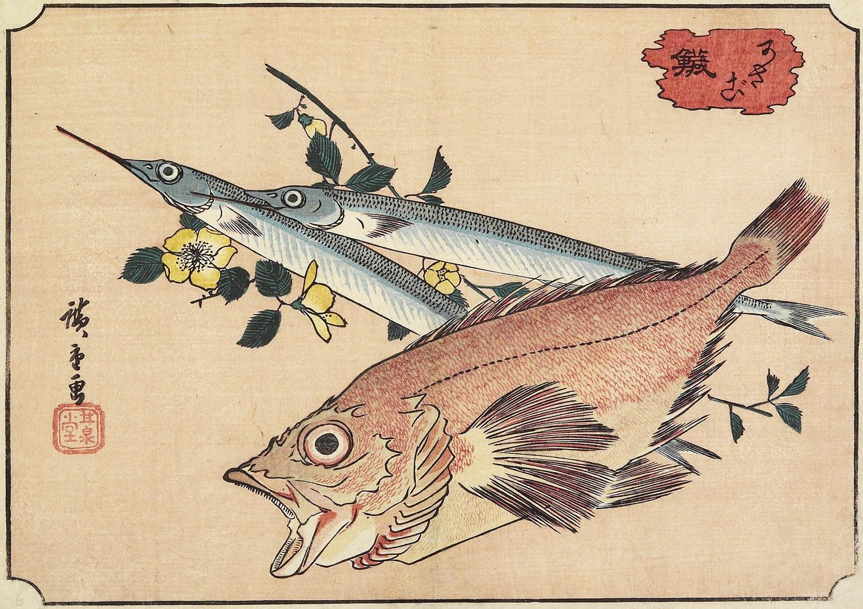 Rockfish ja Halfbeak, 1800-luvun alku tekijältä Utagawa Hiroshige