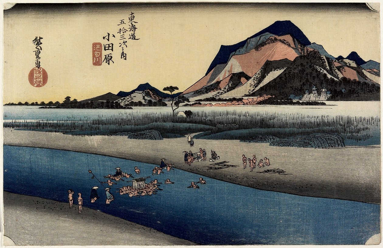 Sakawa-joki, Odawara, n. 1833 tekijältä Utagawa Hiroshige