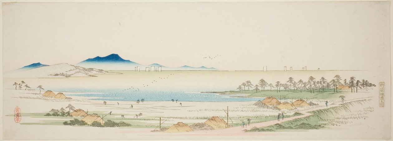 Gyotokun suolaranta (Gyotoku shiohama no zu), nimettömästä sarjasta kuuluisia näkymiä Edon esikaupunkialueille tekijältä Utagawa Hiroshige