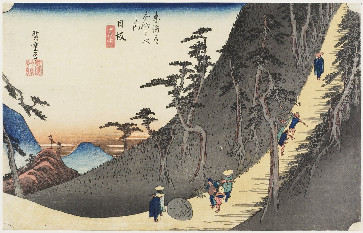 Sayon vuoristosola, Nissaka, n. 1833 tekijältä Utagawa Hiroshige