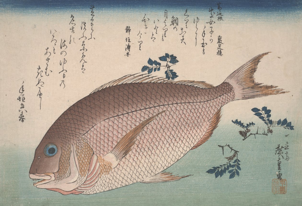 Merilahna ja sanshopippuri, n. 1830 tekijältä Utagawa Hiroshige