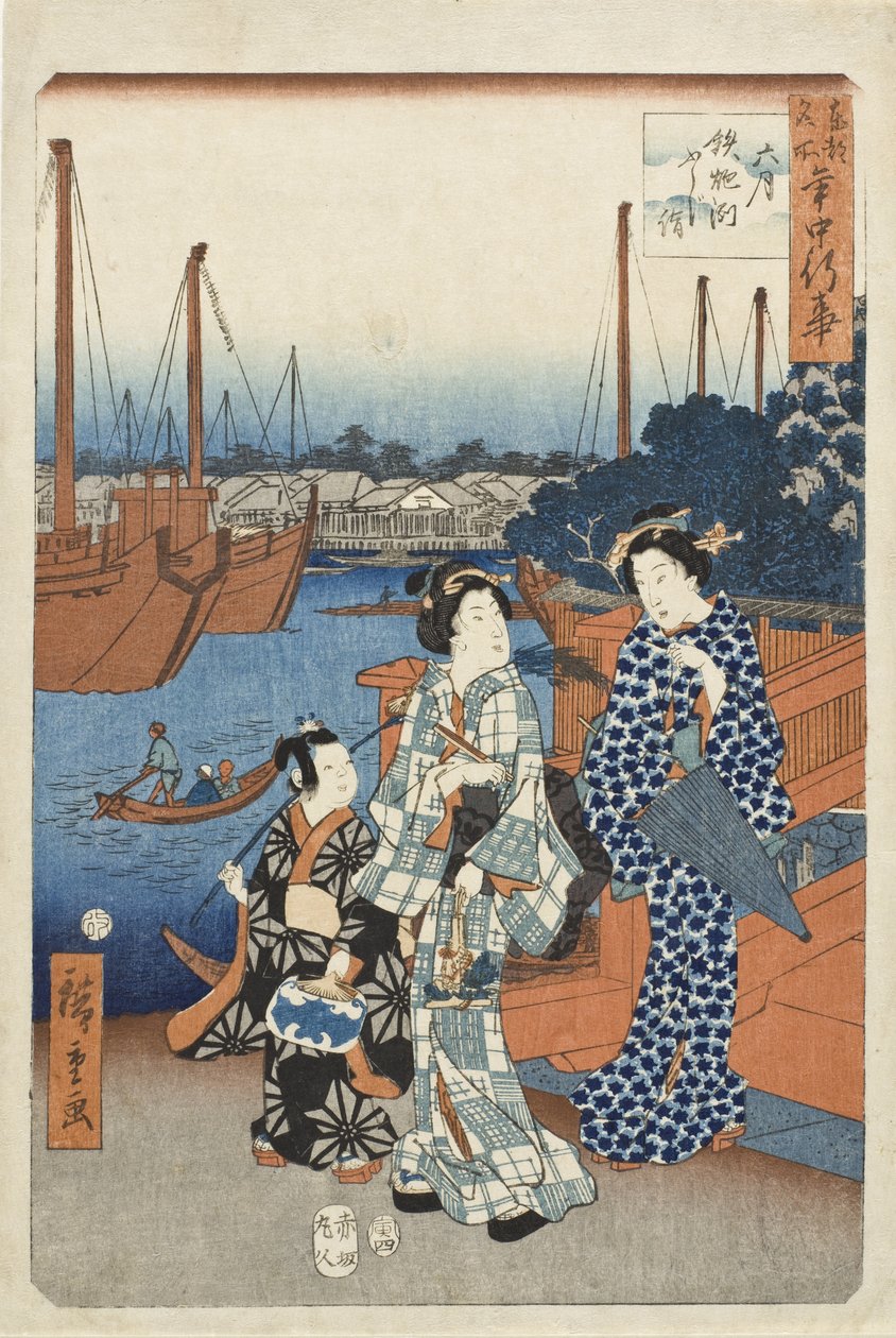 Kuudes kuukausi, vierailu katselemaan Fujia, Teppozu tekijältä Utagawa Hiroshige