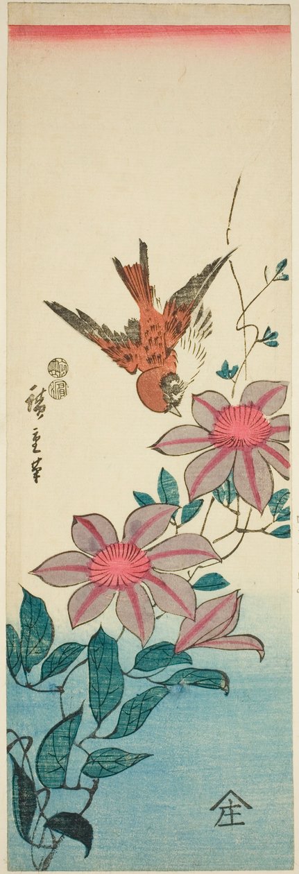 Varpunen ja klematis tekijältä Utagawa Hiroshige