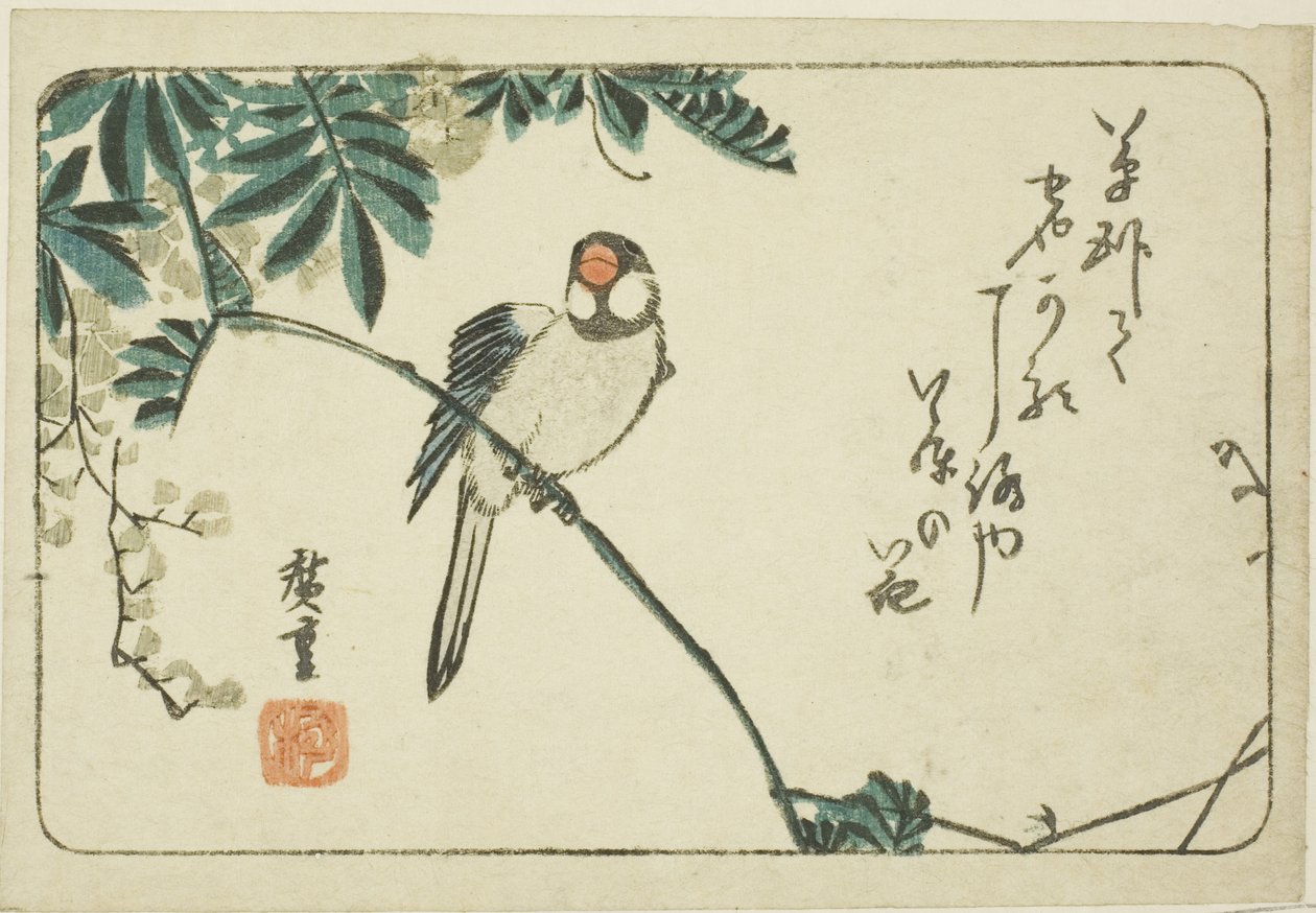 Varpunen ja wisteria tekijältä Utagawa Hiroshige