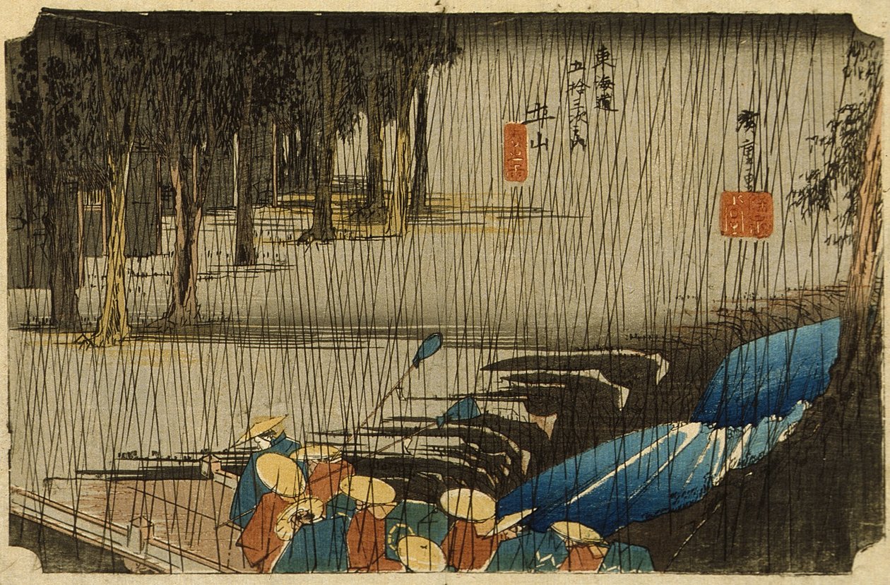 Kevätsade Tsuchiyamassa tekijältä Utagawa Hiroshige