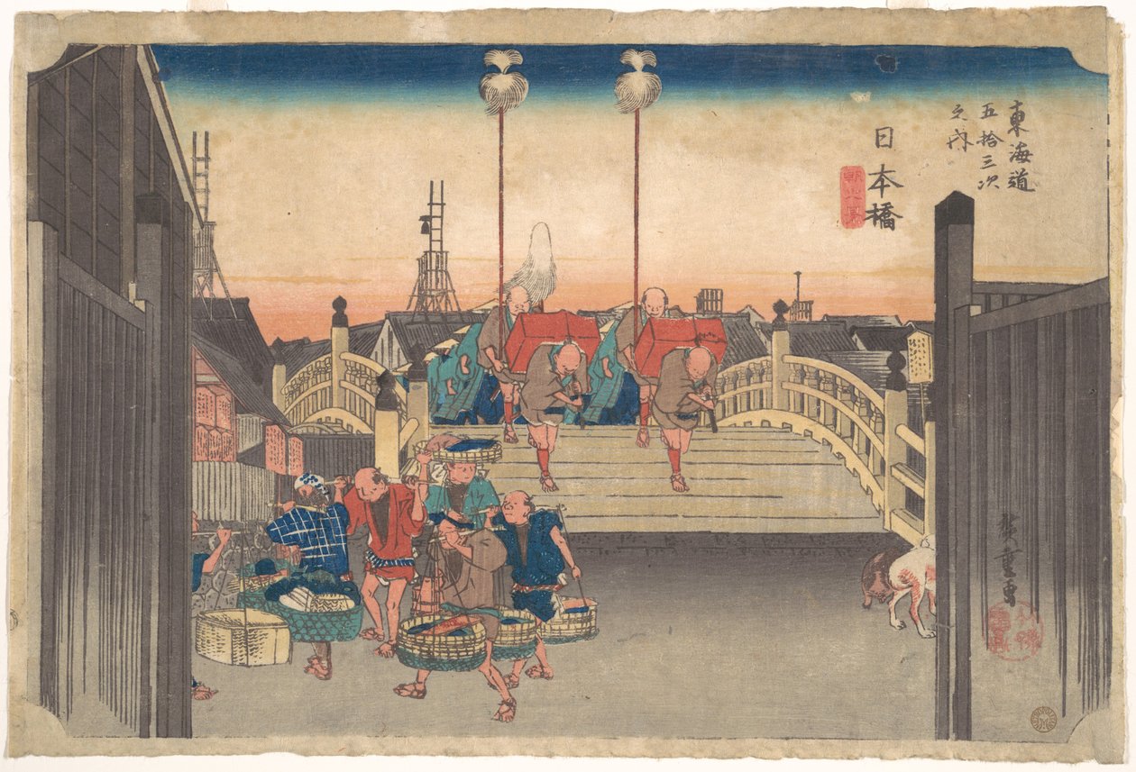 Asema 1: Aamunäkymä Nihonbashista tekijältä Utagawa Hiroshige