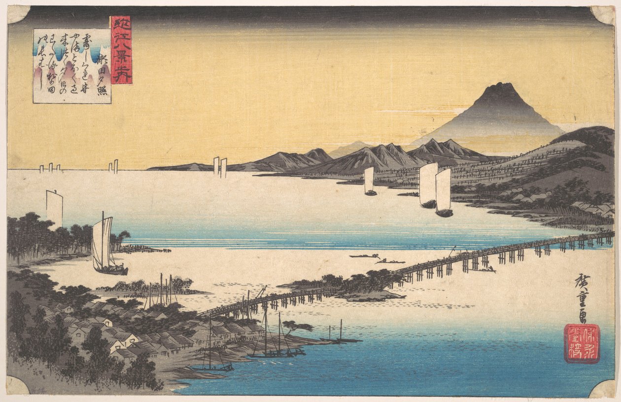 Auringonlasku Setassa tekijältä Utagawa Hiroshige