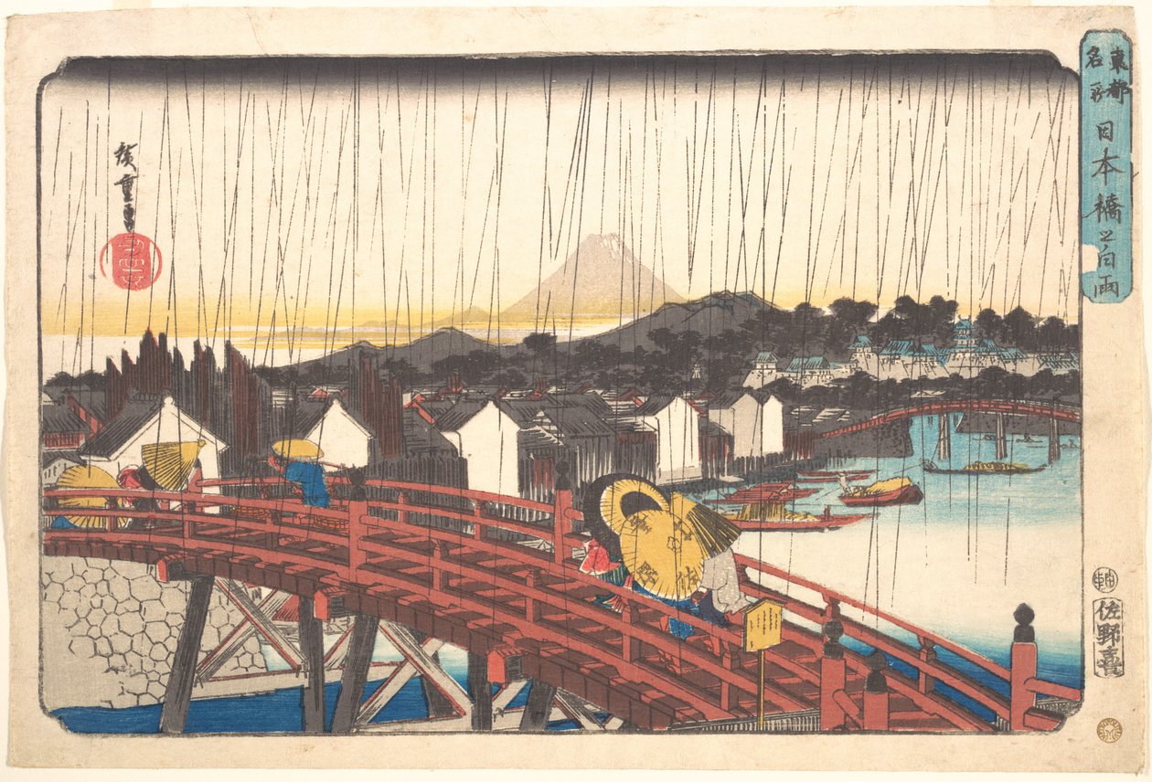 Auringonpaisteinen sadekuuro Nihonbashilla tekijältä Utagawa Hiroshige