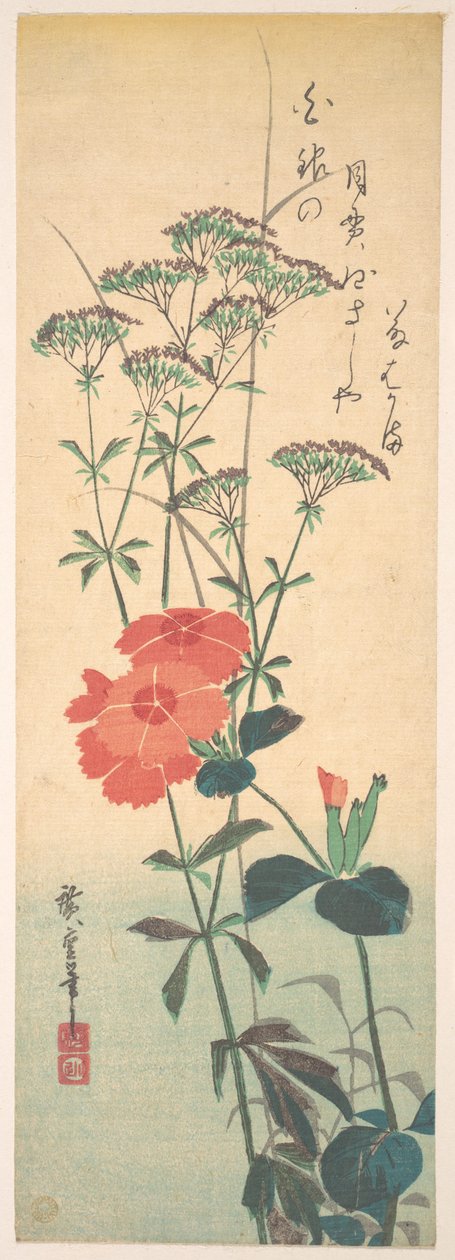 Prächtige Nelken und Chinesische Agrimonie tekijältä Utagawa Hiroshige
