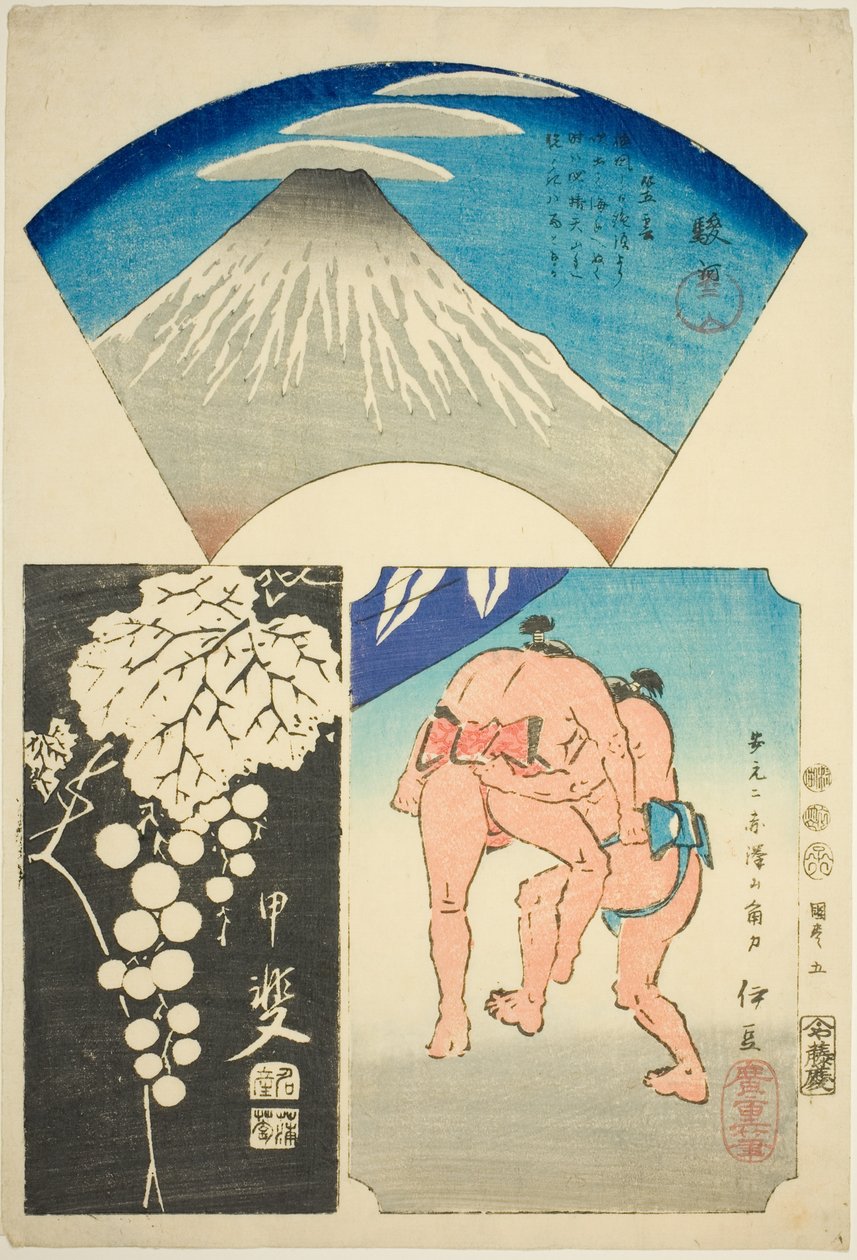 Suruga, Kai ja Izu, ei. 5 sarjasta "Cutout Pictures of the Provinces (Kunizukushi harimaze zue)" tekijältä Utagawa Hiroshige