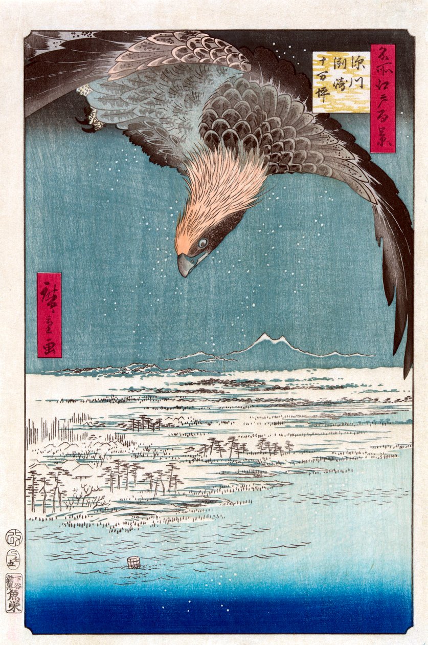Susaki ja Jumantsubon tasango lähellä Fukagawaa, 1856-1858. tekijältä Utagawa Hiroshige