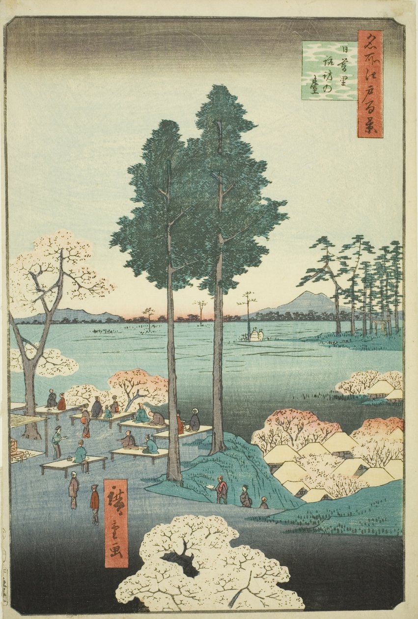 Suwa Buff Nipporissa (Nippori Suwanoyo), sarjasta "Ridge dre d fa s view of Edo (Sata kuuluisaa näkymää Edoon)" tekijältä Utagawa Hiroshige