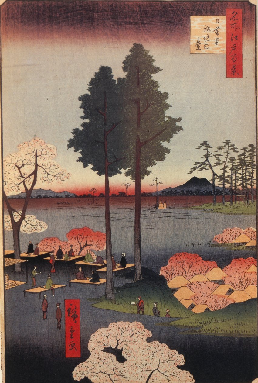 Suwa Bluff Nipporissa Sata kuuluisaa näkymää Edosta, 1856-1858 tekijältä Utagawa Hiroshige
