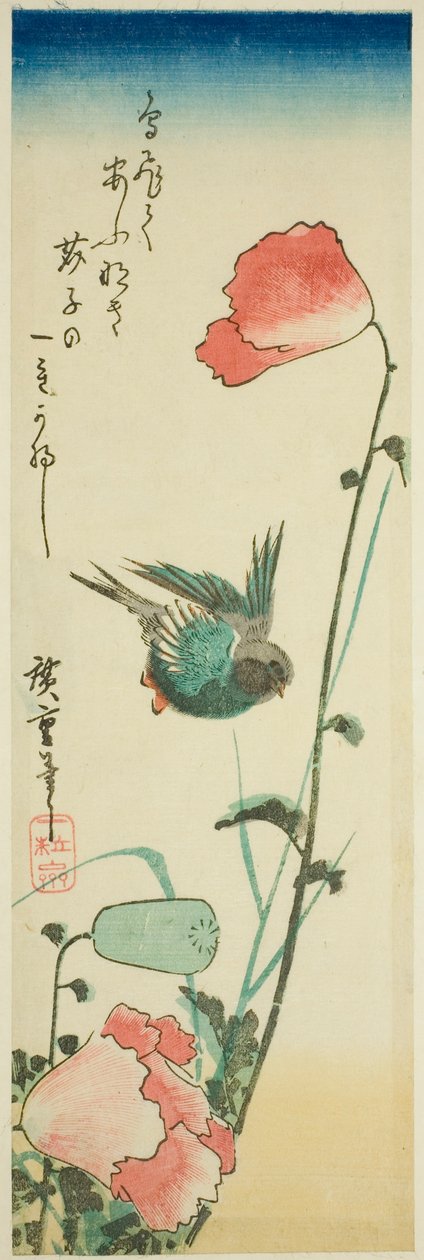 Pääskynen ja unikot tekijältä Utagawa Hiroshige