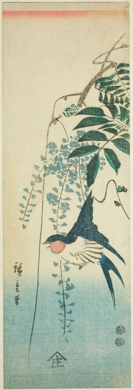 Pääskynen ja wisteria tekijältä Utagawa Hiroshige