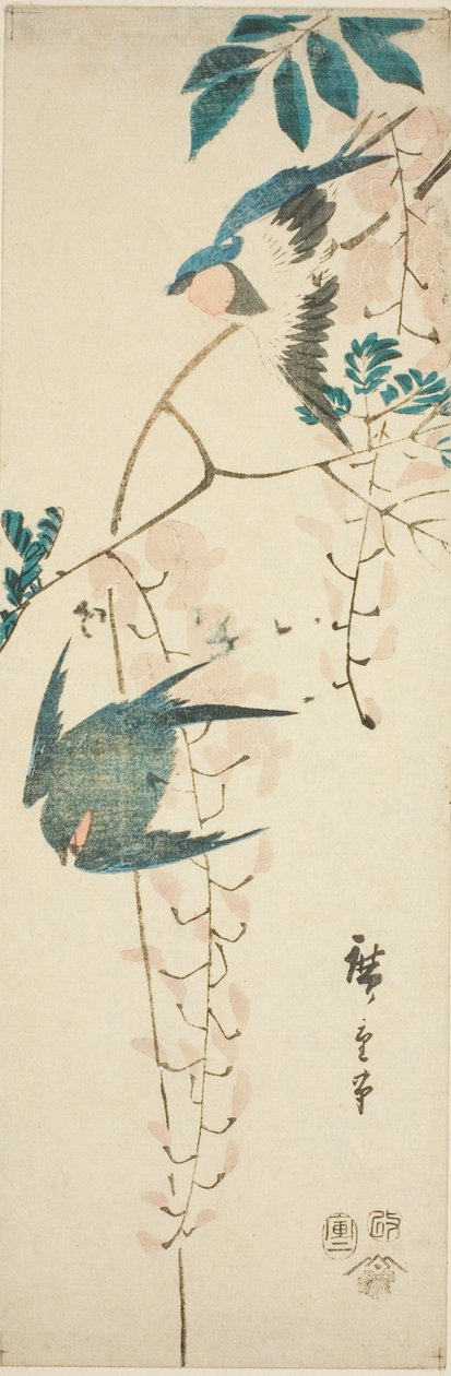 Pääskyset ja wisteria tekijältä Utagawa Hiroshige