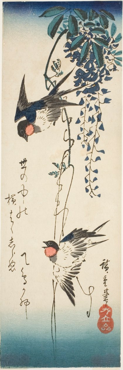 Pääskyset ja wisteria tekijältä Utagawa Hiroshige