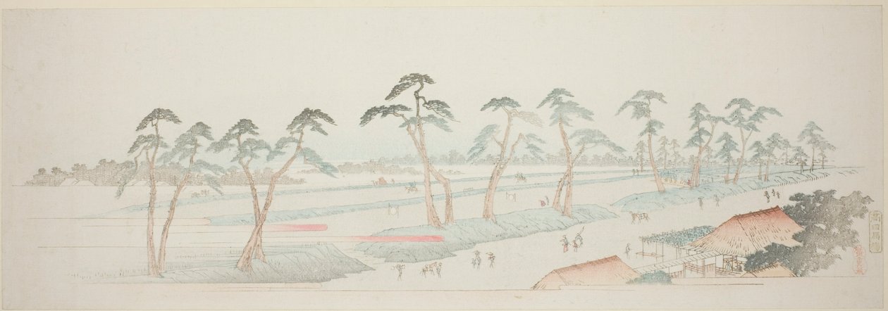 Takada Riding Grounds (Takada baba), sarjasta "Kolmetoista näkymää Edon ympäristöstä" tekijältä Utagawa Hiroshige