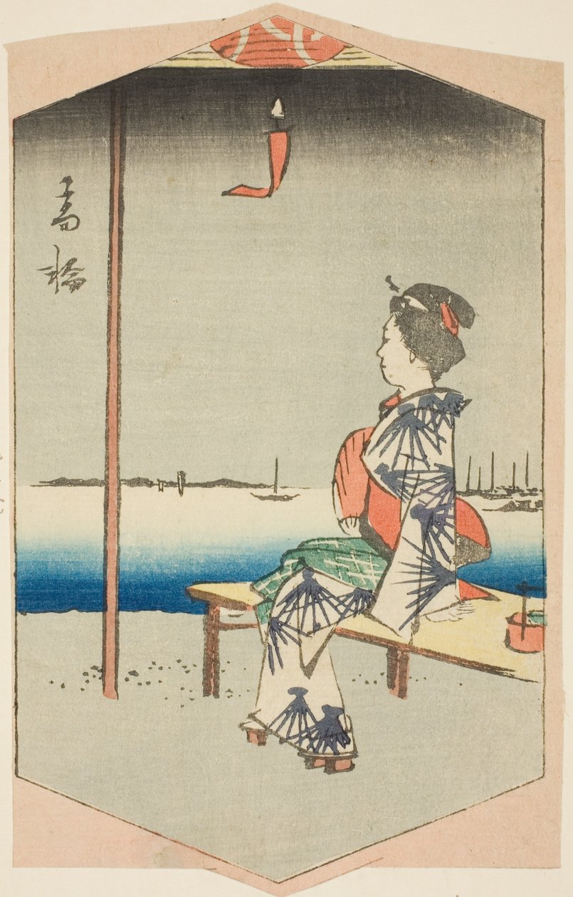 Takanawa, osa arkista sarjasta "Leikkaa kuvia Edon kuuluisista paikoista (Edo meisho harimaze zue)" tekijältä Utagawa Hiroshige