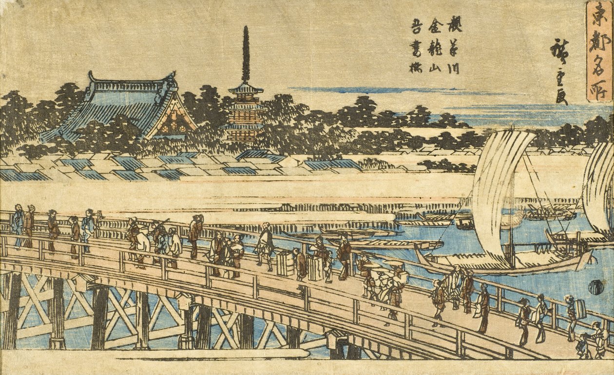 Asakusajoki, Kinryūzan-temppeli ja Azuma-silta tekijältä Utagawa Hiroshige