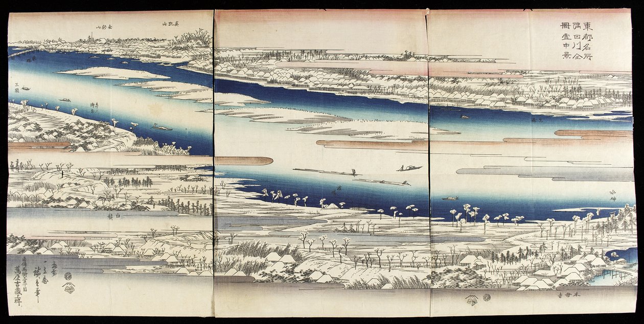 Sumidajoki lumessa tekijältä Utagawa Hiroshige